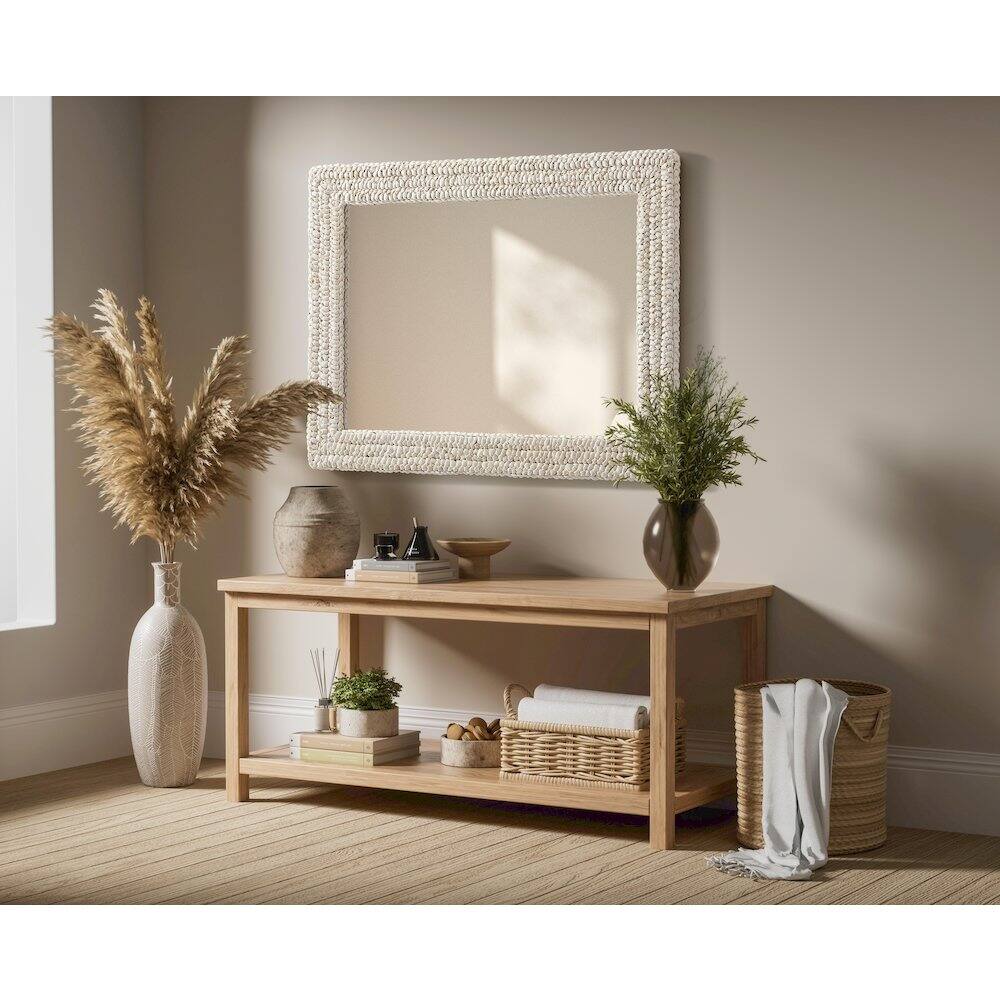 Alt View 2. Elegant Decor - Rectangle Cornhusk Mirror 27x36 in Linen White - Linen White.