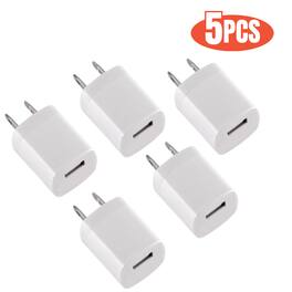 Qixxronics - 5pcs USB Wall Charger Adapter for iPhone 6 / 7 / 8 / X / XR / 11 / 12 / 13, Samsung Galaxy S8, S9, S10, A90, Universal - White