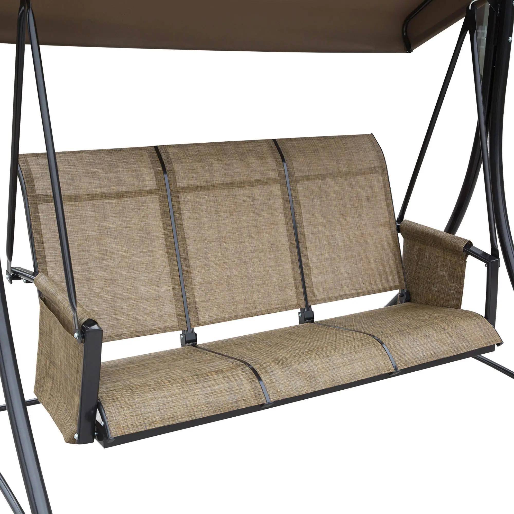 Back. Resenkos - Resenkos 3-Seat Swing Set, Outdoor Glider With Adjustable Roof, Side Pockets, Ventilated Seat & Back, Brown.