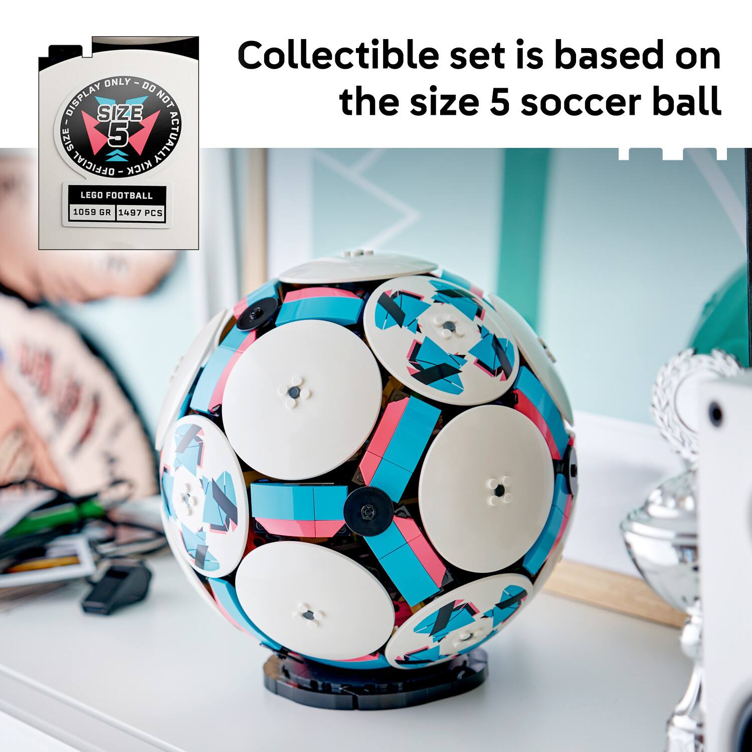 Collectible set is based on the size 5 soccer ball