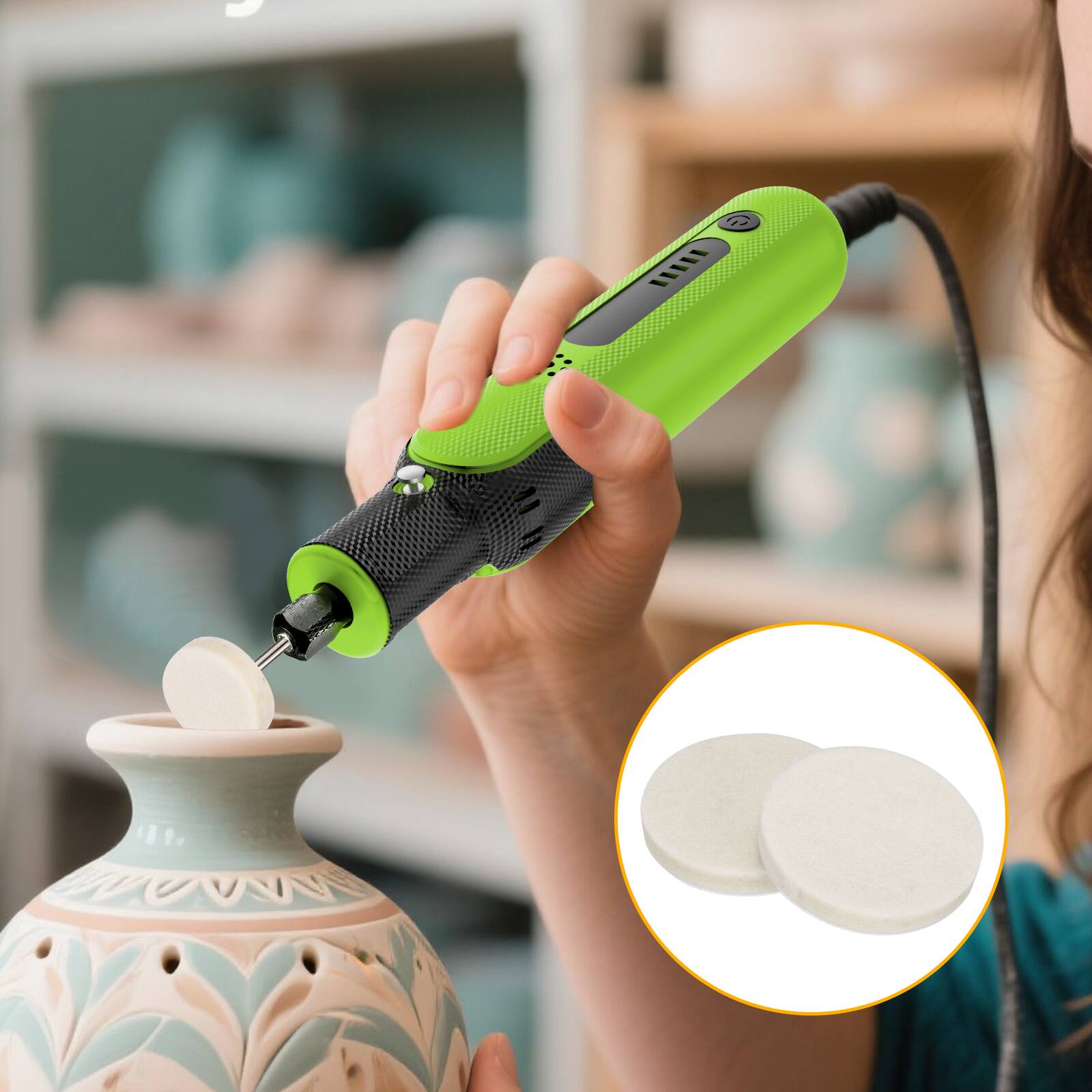 Alt View 4. Unique Bargains - 10pcs Wool Felt Polishing Pads, 2 Inch Buffing Wheel Polish Pad Hook & Loop for Car Glass Plastic Metal Stone - white.