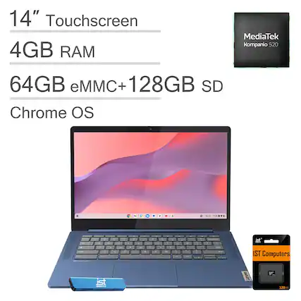 14" Touchscreen
4GB RAM
64GB eMMC + 128GB SD
Chrome OS
MediaTek Kompanio 520
IST Computers