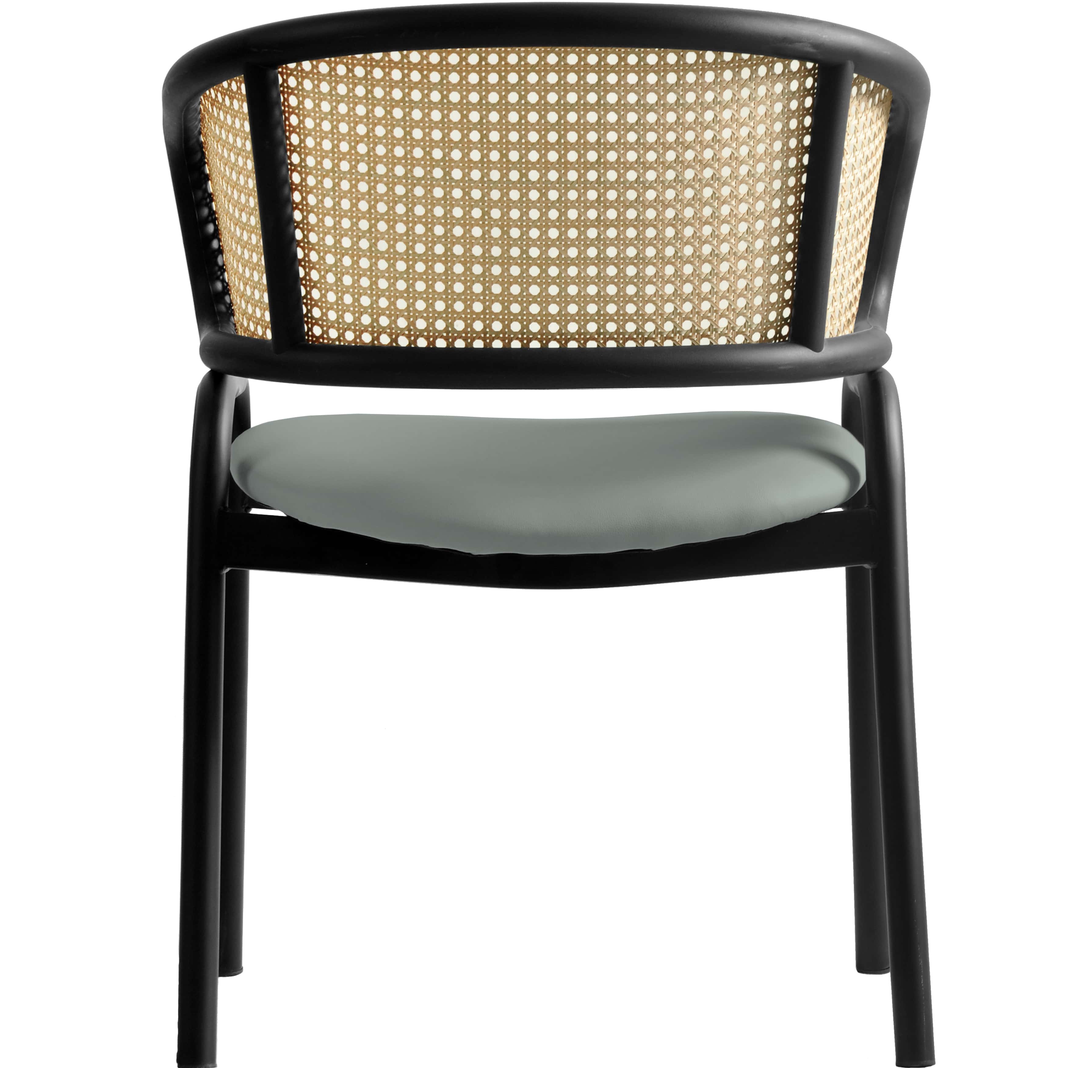 Alt View 6. LeisureMod - Ervilla Modern Rattan Dining Chair, Leather Upholstered Kitchen Side Accent Chair with Black Metal Frame - Grey.