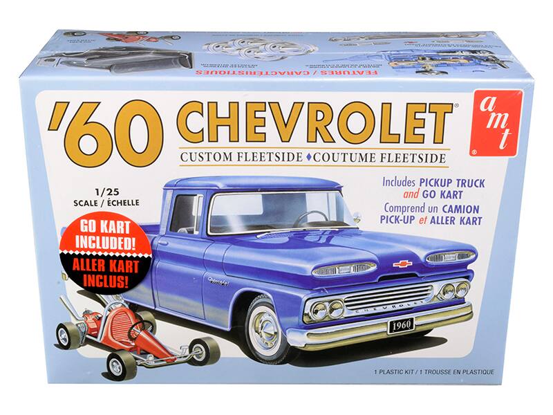 2222202 ILC02  
CARACTÉRISTIQUES / FEATURES  
a m t  
'60 CHEVROLET  
CUSTOM FLEET SIDE / COUTUME FLEET SIDE  
1/25 SCALE / ÉCHELLE  
Includes PICKUP TRUCK and GO KART  
Comprend un CAMION PICK-UP et ALLER KART  
GO KART INCLUDED!  
ALLER KART INCLUS!  
1 PLASTIC KIT / 1 TROUSSE EN PLASTIQUE