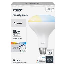 FEIT ELECTRIC - Feit BR30 E26 (Medium) Smart-Enabled LED Bulb Adjustable White 65 Watt Equivalence 1 pk