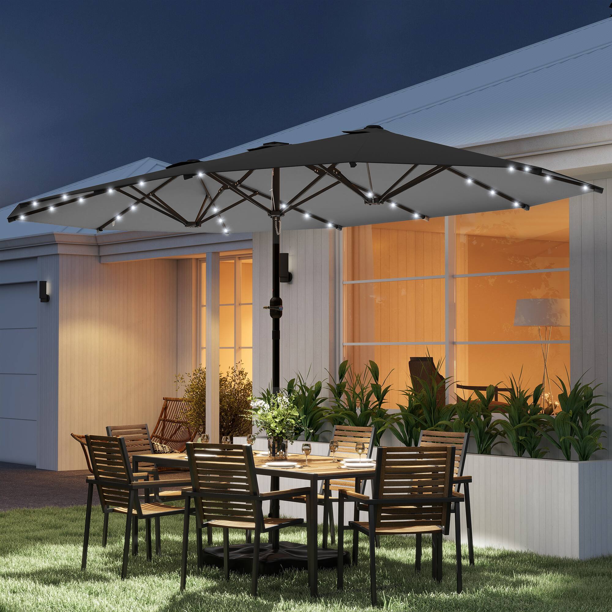 Alt View 1. Outsunny - Parasol 14.4ft Double-Sided Sun Umbrella with Base - Gray.