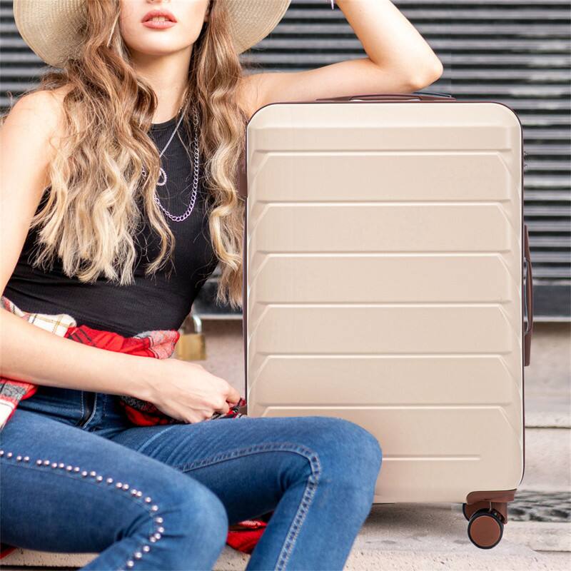 Alt View 3. HTUTWOO - ABS Spinner Wheel Luggage Sets - 20"/24"/28" 3 Pcs Carry On Suitcase, Matching Color, Combination Lock - Beige.