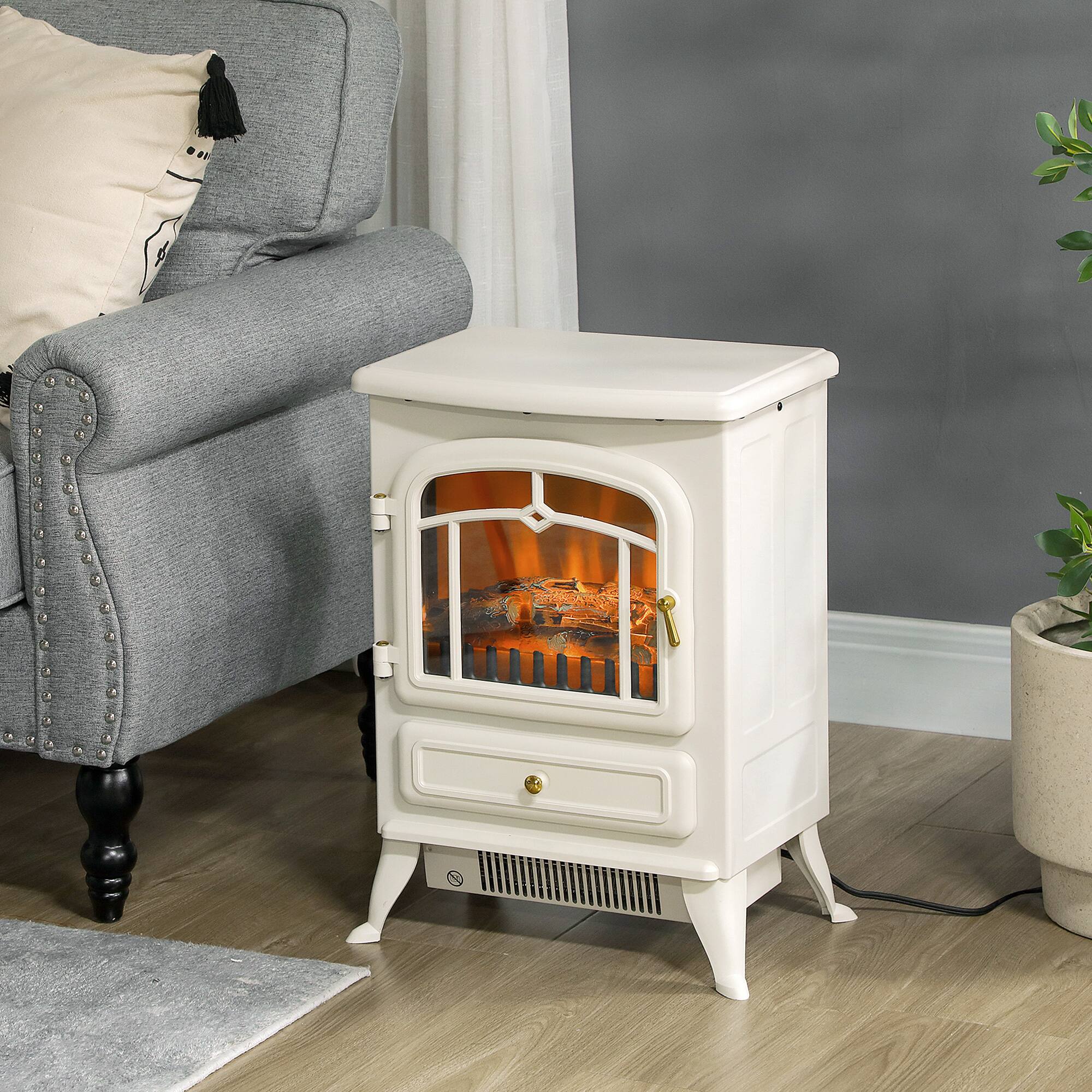 Alt View 1. Homcom - Stove, Electric Fireplace Heater with Realistic LED Flames and Logs - Beige.
