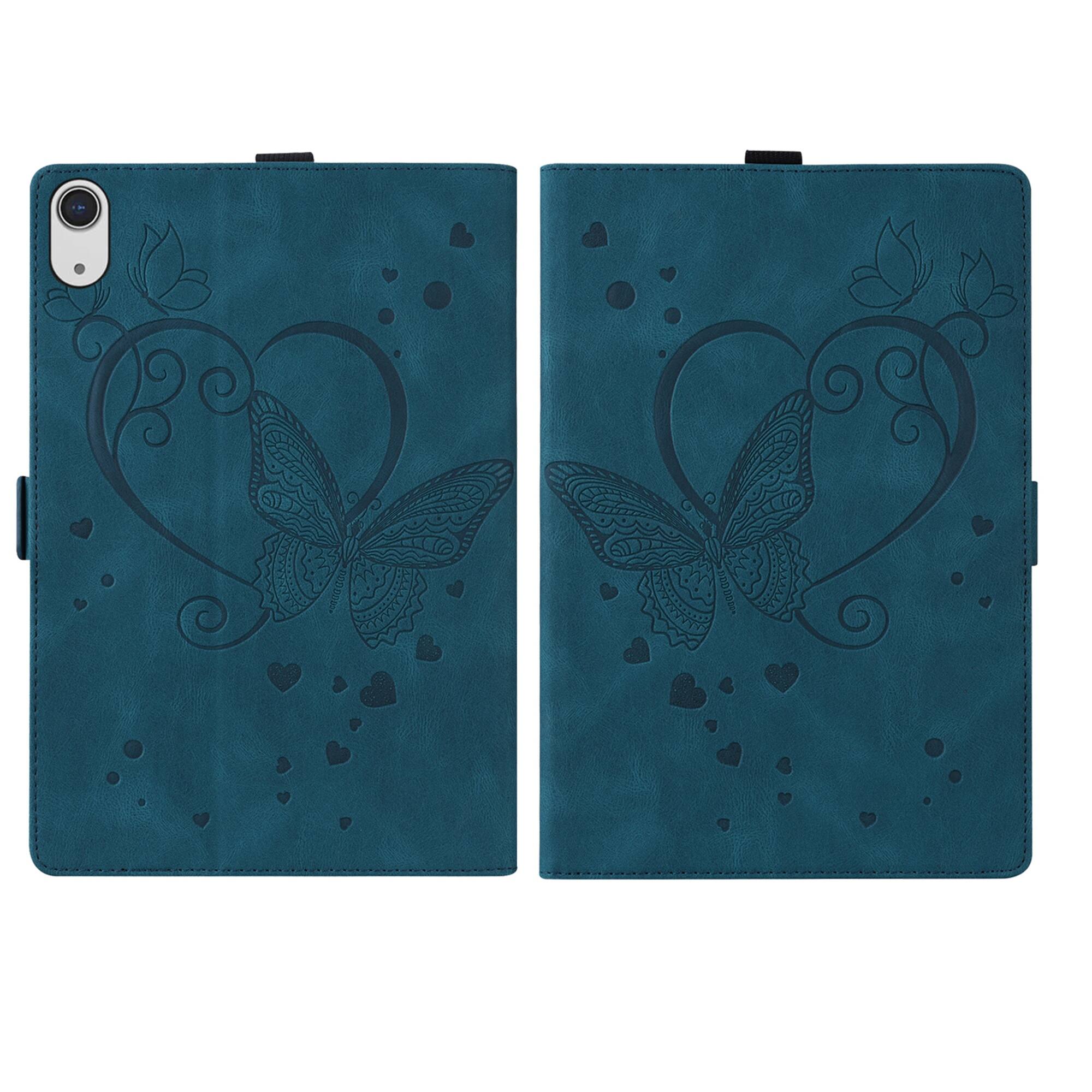 Left. Dteck - For Apple iPad (A16) 11" 2025 & iPad 10th 2022 PU Leather Embossed Butterfly Folio Case+Card Holder Flip Stand Cover - Blue.
