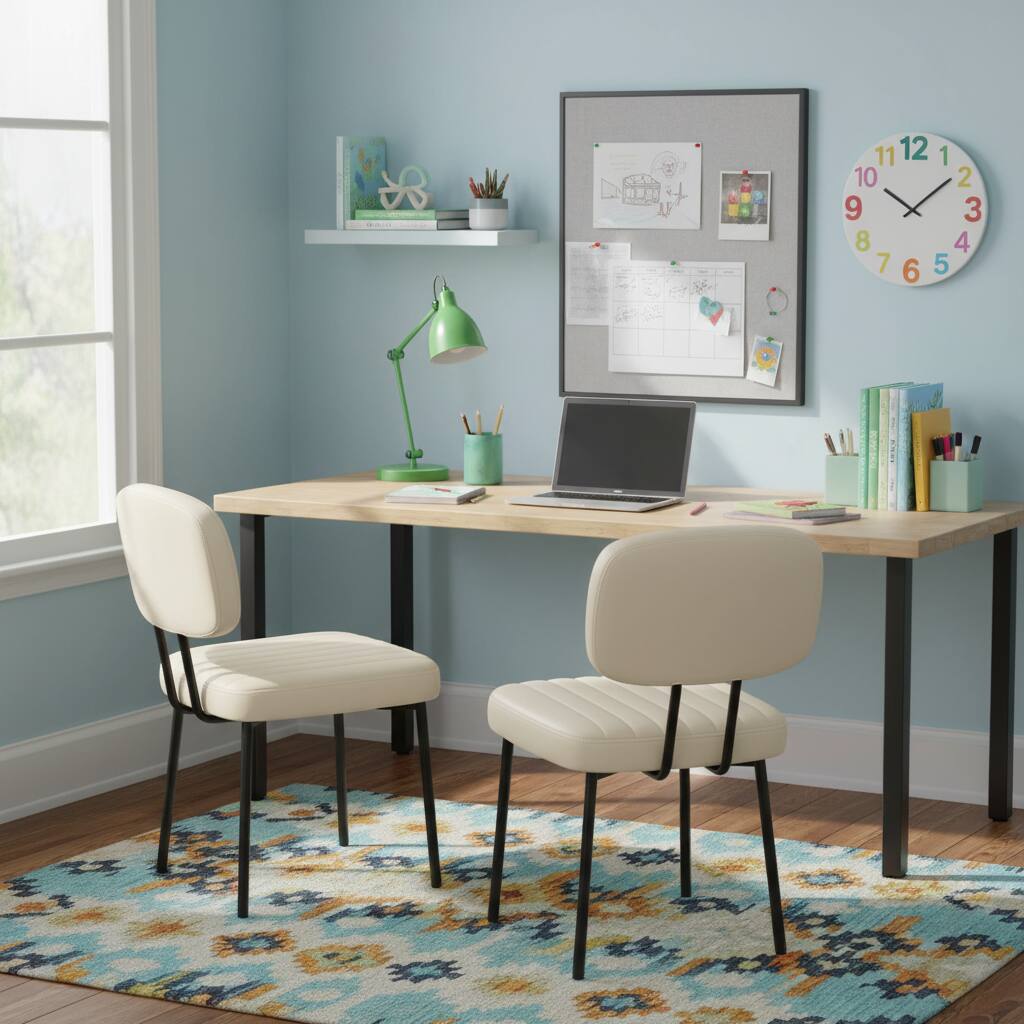 Alt View 4. AOITUN - Set of 2 Black Leather Dining Chairs with Metal Legs - Modern Upholstered Kitchen Chairs for Home - White.