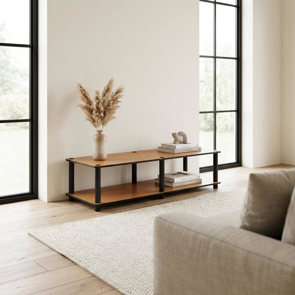Alt View 2. FurniFact - Light Cherry and Black TV Stand with Composite Wood and PVC Tubes - Brown.
