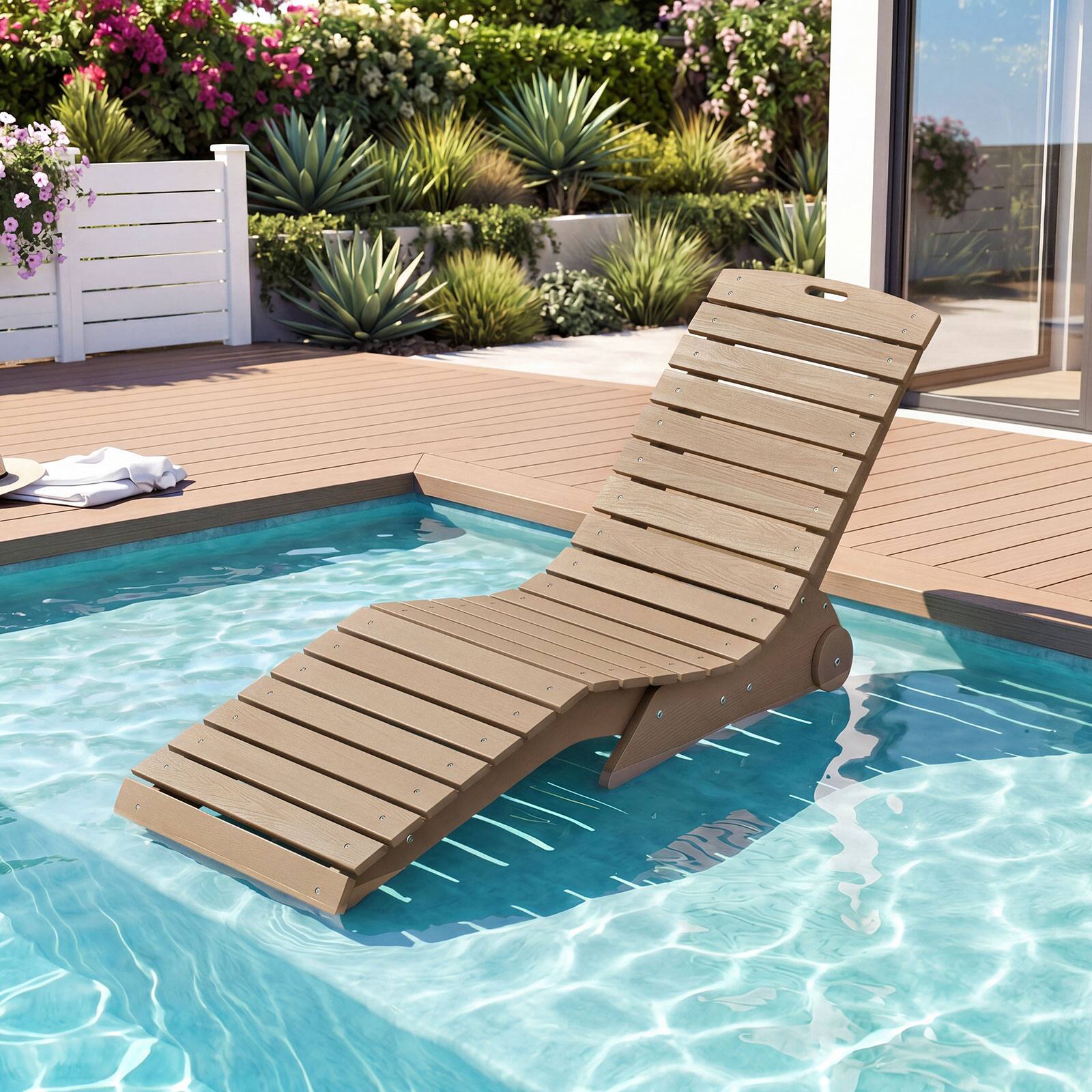 Alt View 1. Gymax - Gymax In-Pool Lounge Chair Ergonomic S-Curve HDPE Pool Chaise Lounger w/ Wheels Brown - Brown.