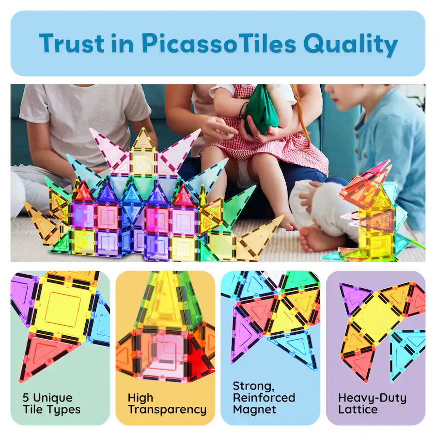 PicassoTiles PICASSO TILES Magnetic Tiles For Kids 61PCS Construction ...