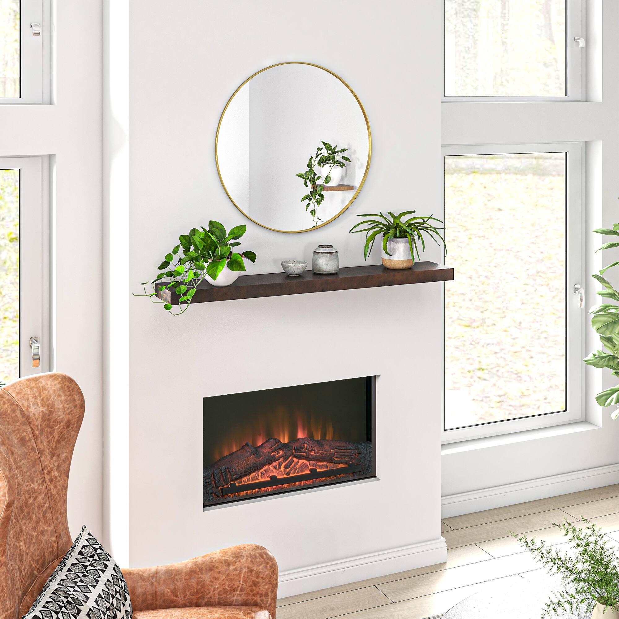 Alt View 1. Homcom - 48 Inch Fireplace Mantel, Floating Farmhouse Solid Fir Wood Shelf, Handmade Heavy Duty Wall Mounted with Metal Bracket.