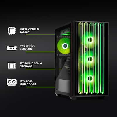 YEYIAN Gaming PC. Core i5 14400F, NVIDIA RTX 5060 , 1TB NVMe, 32GB YEYIAN Gaming PC. Core i5 14400F, NVIDIA RTX 5060 , 1TB NVMe, 32GB