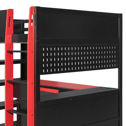 Alt View 4. Anysun - Full Size Gaming Loft Bed with Desk & RGB Lights - Pro-Gamer Bed with Power Outlet, Bookshelf, Pegboard & Storage Drawer - Red.