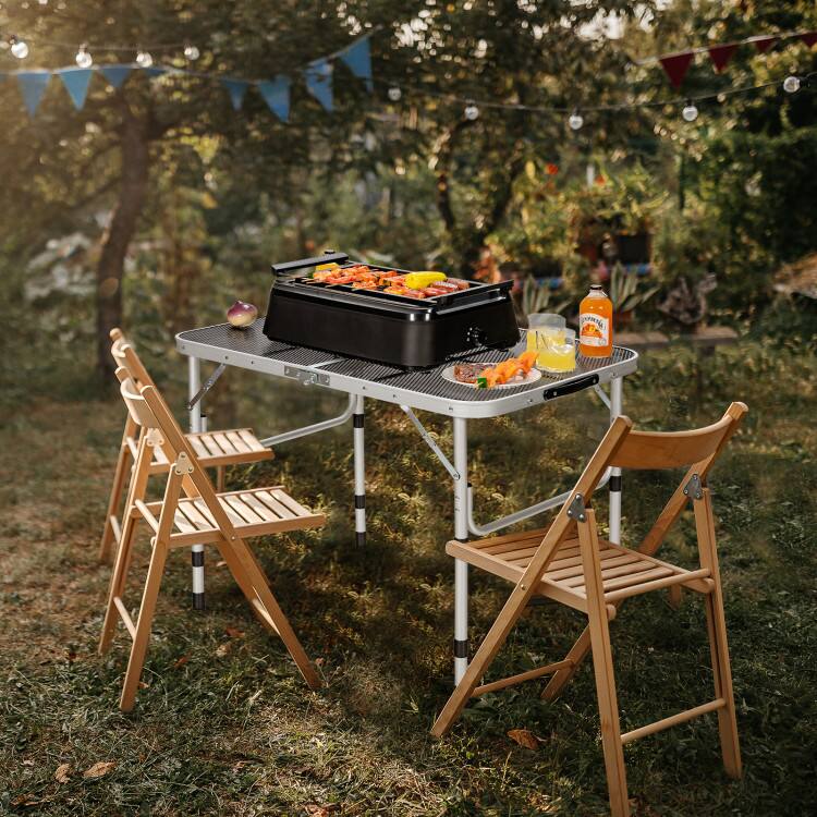 Alt View 2. Mondawe - Folding Grill Table with Iron Mesh Top, Adjustable Height 4 Settings for Camping BBQ - Grey.