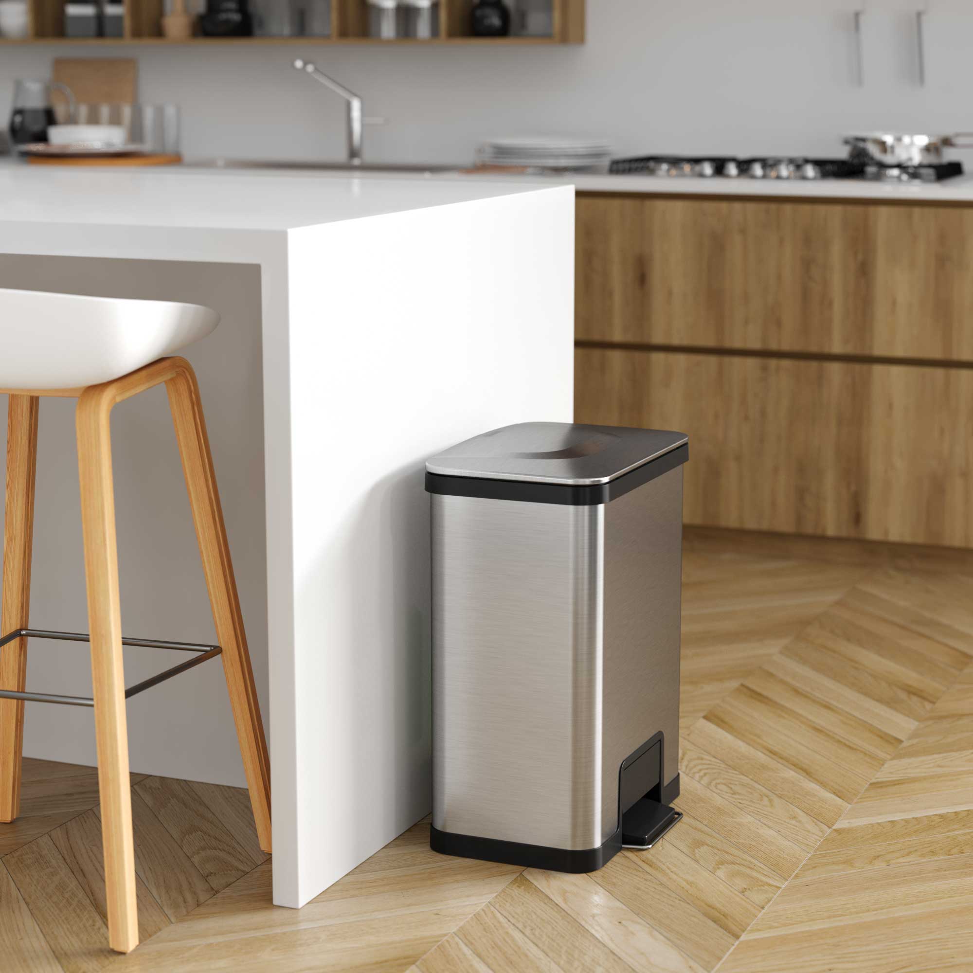Back. iTouchless - 13 Gallon AirStep Stainless Steel Step Pedal Kitchen Trash Can with AbsorbX Odor Filter - Silver.