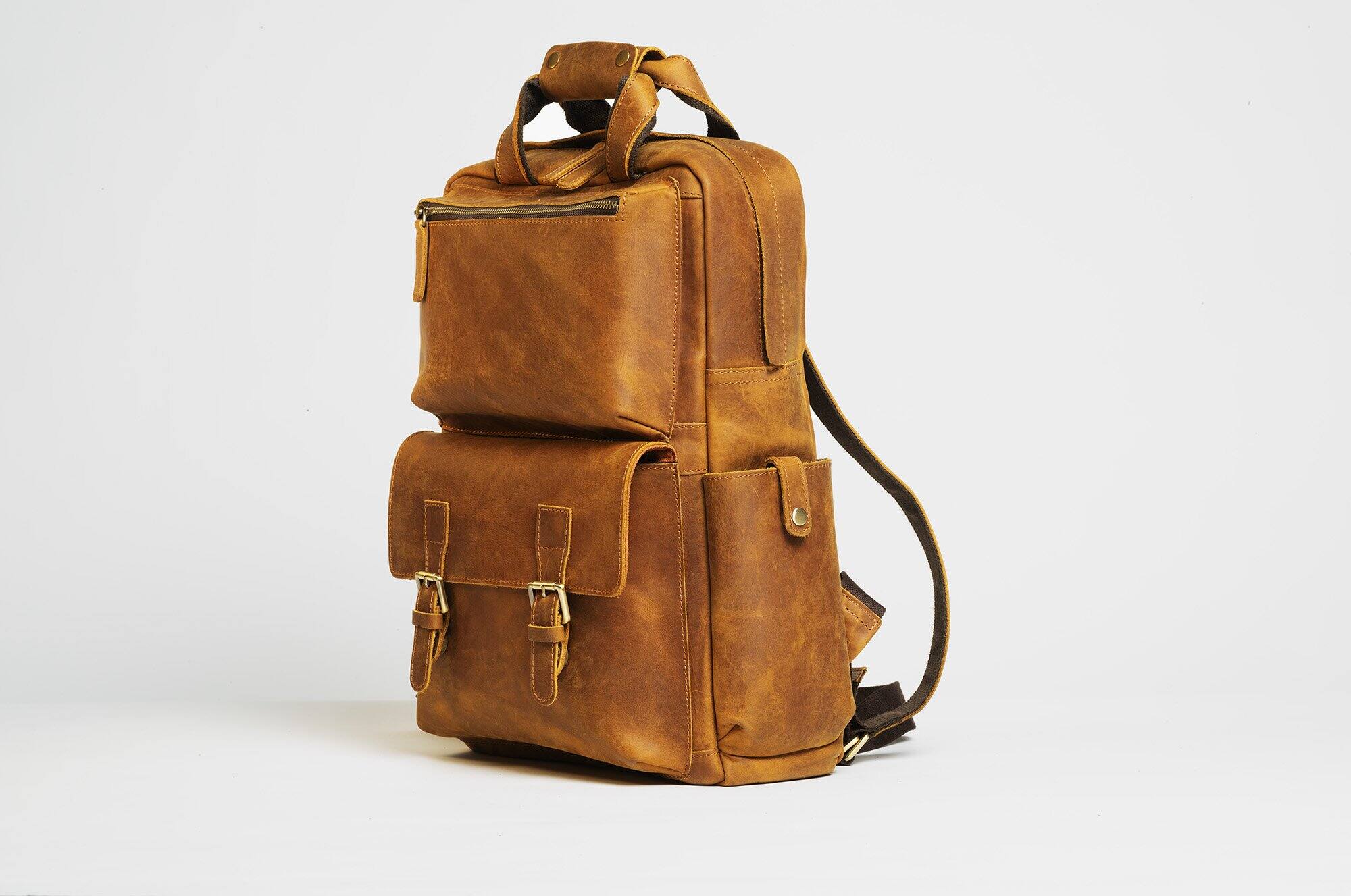 Alt View 2. Steel Horse Leather - The MANN Bag | Large Capacity Leather Camera Backpack - Brown.