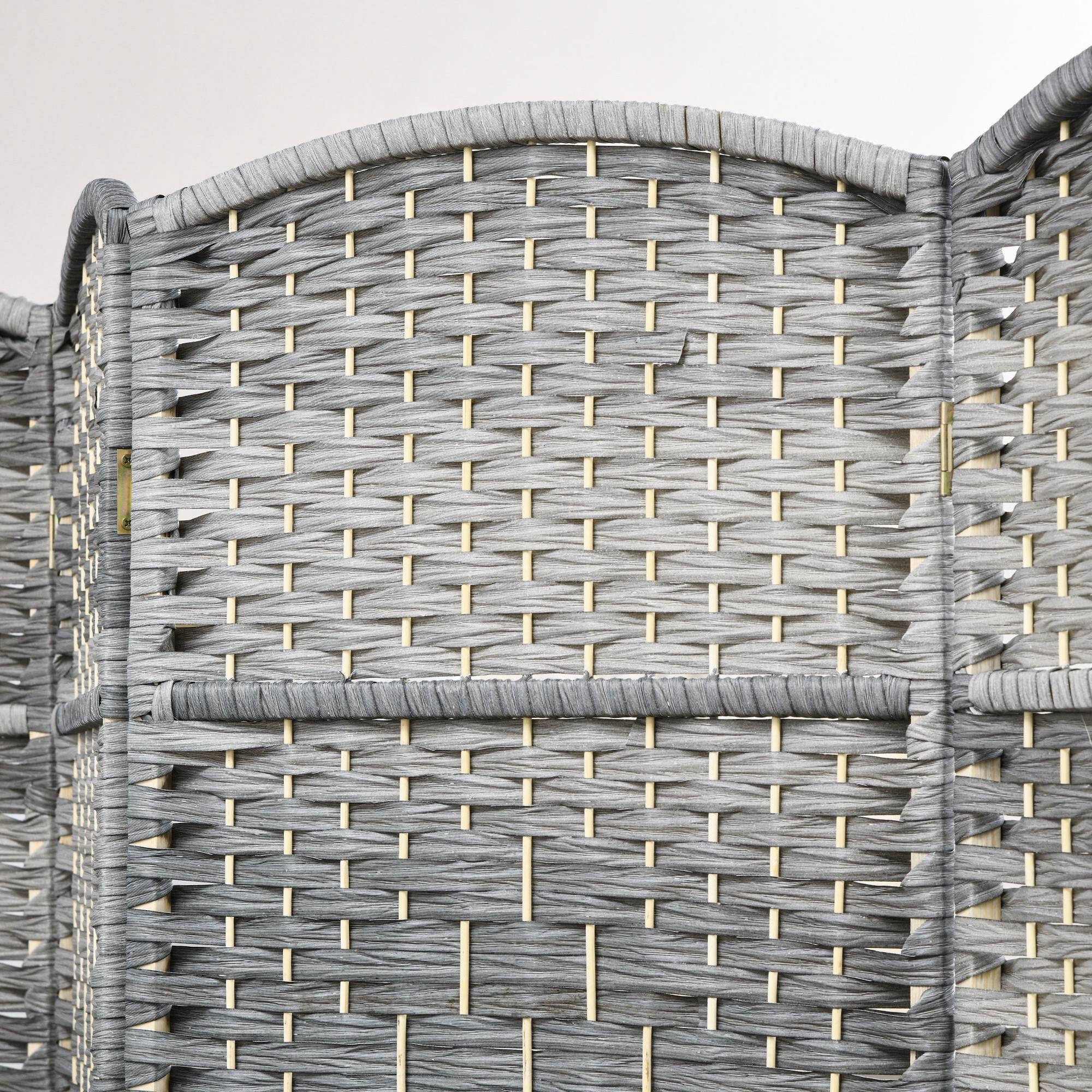 Alt View 7. Homcom - 4 Panel Room Divider, 6' Tall Folding Privacy Screen, Hand-Woven Freestanding Wall Partition for Home Office, Bedroom - Mixed Gray.