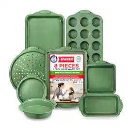 Bakken- Swiss - BAKKEN Kitchen Baking Pan Set - Nonstick Coating, Carbon Steel Bakeware Sets with Green Silicone Handles, K - Green Marble