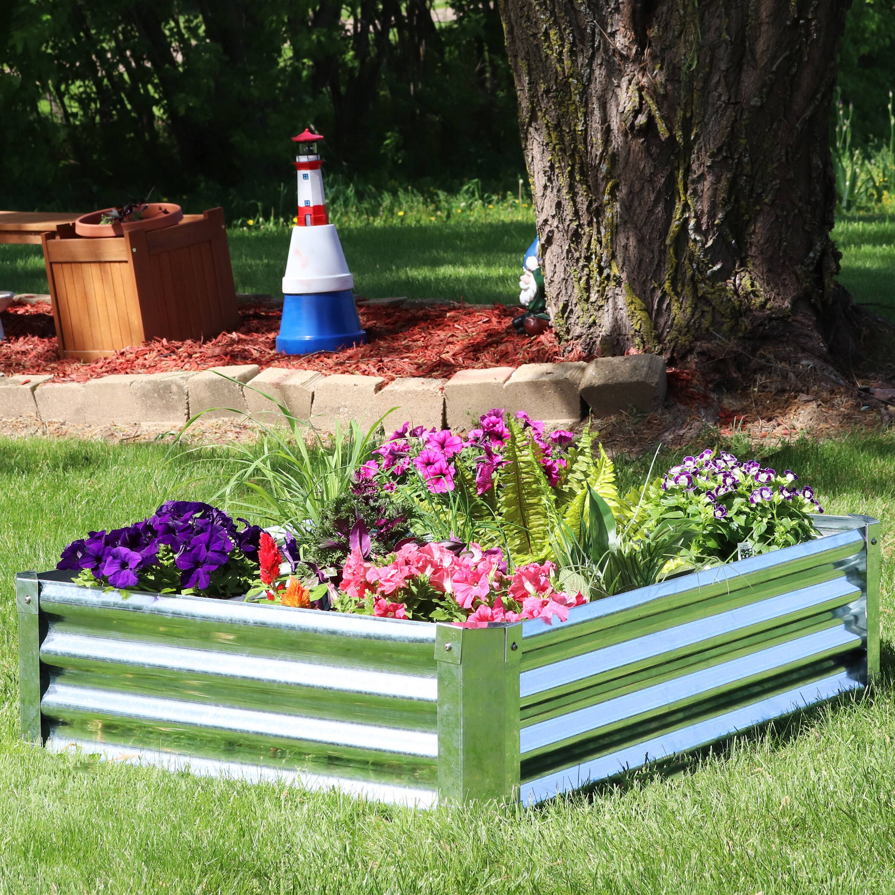 Alt View 1. Sunnydaze - Galvanized Steel Rectangle Raised Garden Bed - 48 in - Silver.