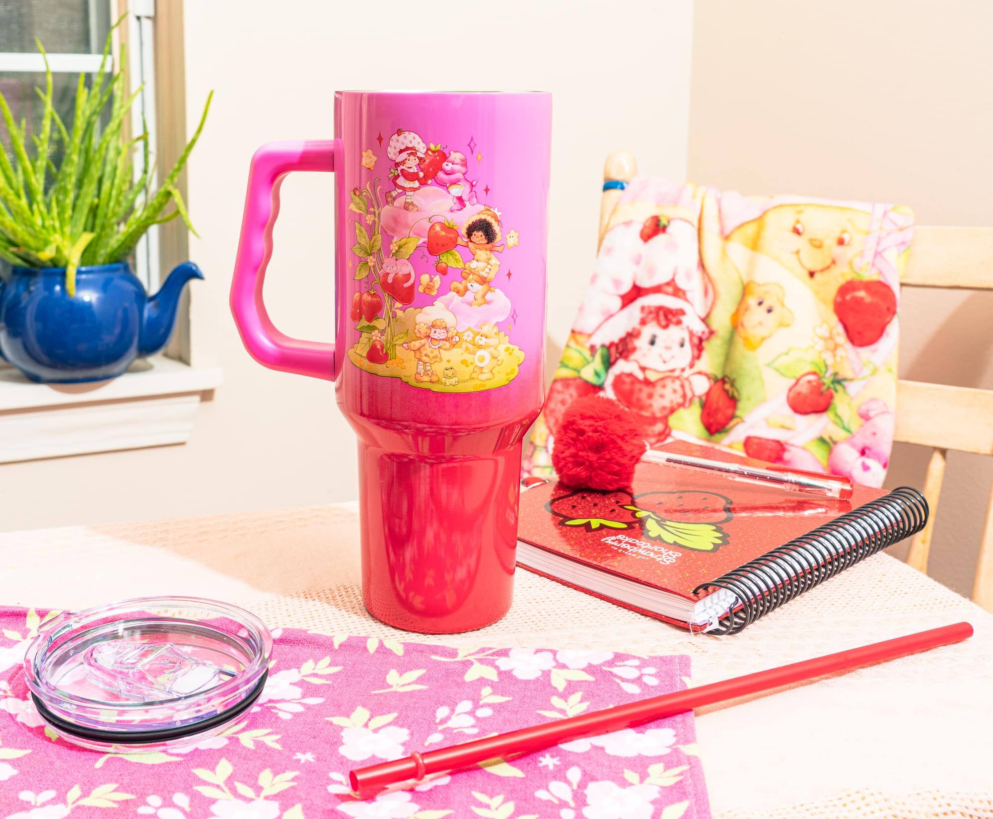 Alt View 4. Silver Buffalo - Care Bears x Strawberry Shortcake 40-Ounce Stainless Steel Tumbler - Pink.