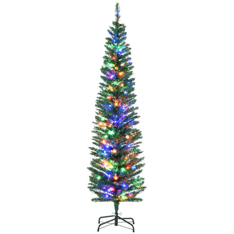 Front. PULUZ - 6' Artificial Pencil Christmas Trees Holiday Decoration with Colorful LED Lights, Steel Base, Skinny Shape - Green.