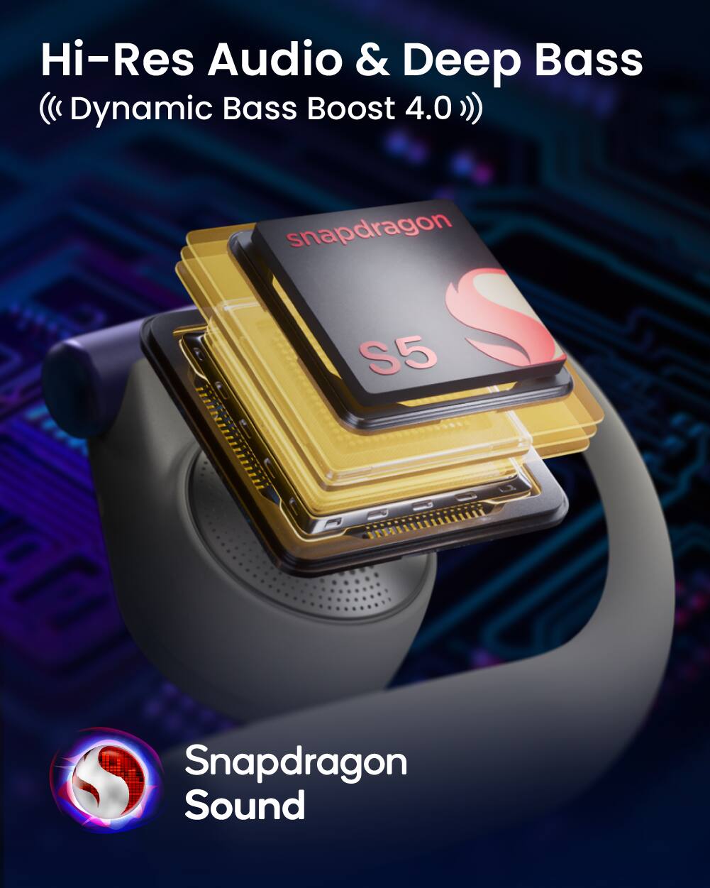 Hi-Res Audio & Deep Bass  
( ( Dynamic Bass Boost 4.0 ) )

snapdragon  
S5

Snapdragon Sound