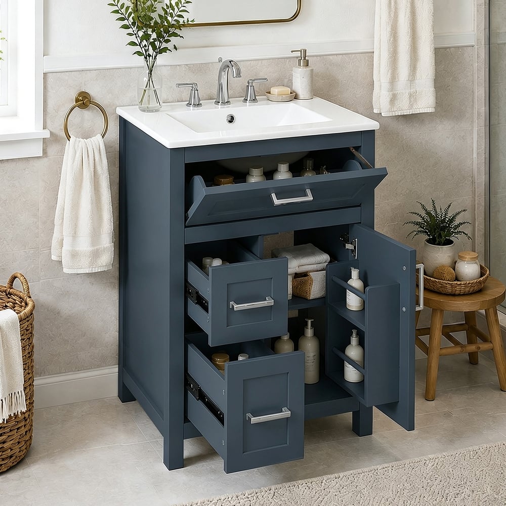 Loheer - 24 inch bathroom vanity with sink Freestanding Bathroom Vanity with Ceramic Basin - Blue