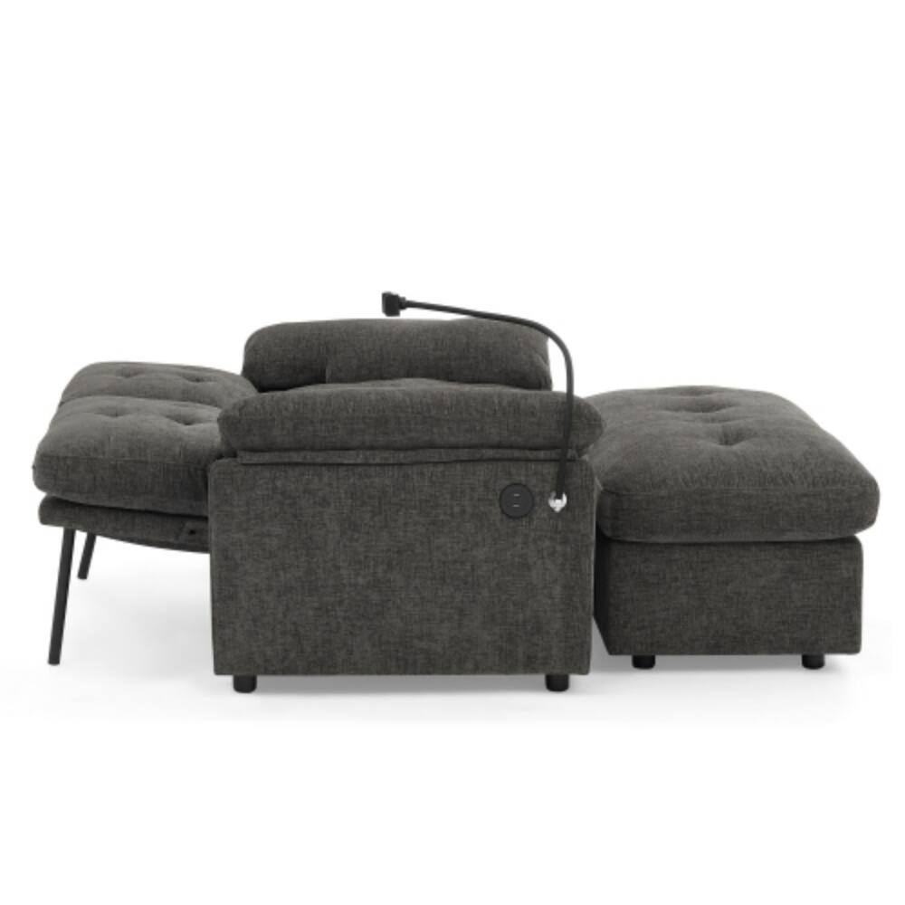 Alt View 4. LUCKY ONE - Double Sofa Recliner with Manual Adjustable Backrest,USB Port,Phone Stand and Storage Ottoman - Gray.