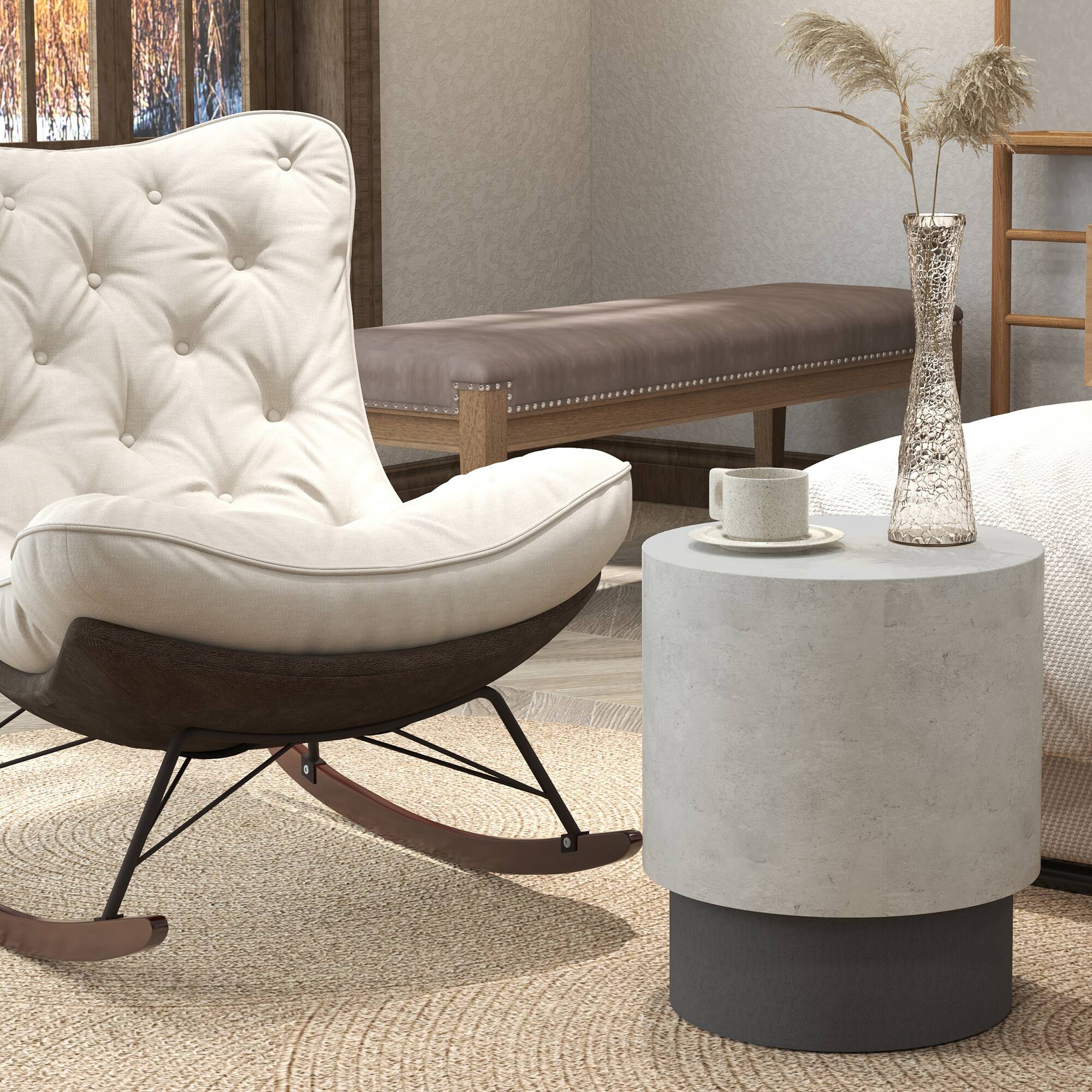 Alt View 3. Homcom - Concrete Finish Round Side Table w/ 4 Adjustable Feet, Lightweight for Indoor/Outdoor - Gray.
