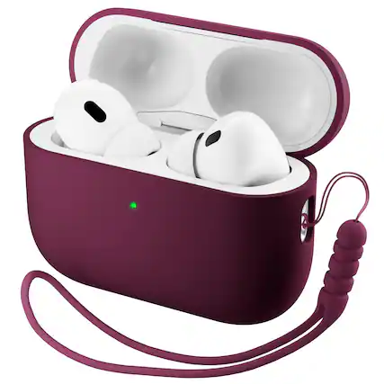 Front. Ornarto - ORNARTO Compatible with AirPods Pro 3 Case 2025, Full Protective Silicone with Front LED Visible Skin Case-Wine Red - Wine Red.