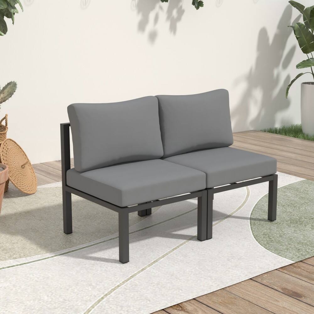 Back. Ainfox - Ainfox 2Pcs Patio Sofa LoveSeat Aluminum sofa - Black.