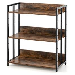 Pefilos - 3-Tier Corner Bookcase with Adjustable Shelves and Metal Frame-Rustic Tall Bookshelf, Shelves for Living Room - Brown