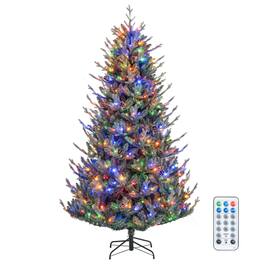 Costway - 7.5 FT Artificial Christmas Tree with 1306 Branch Tips 500 LED Lights 48 Pine Cones - Green