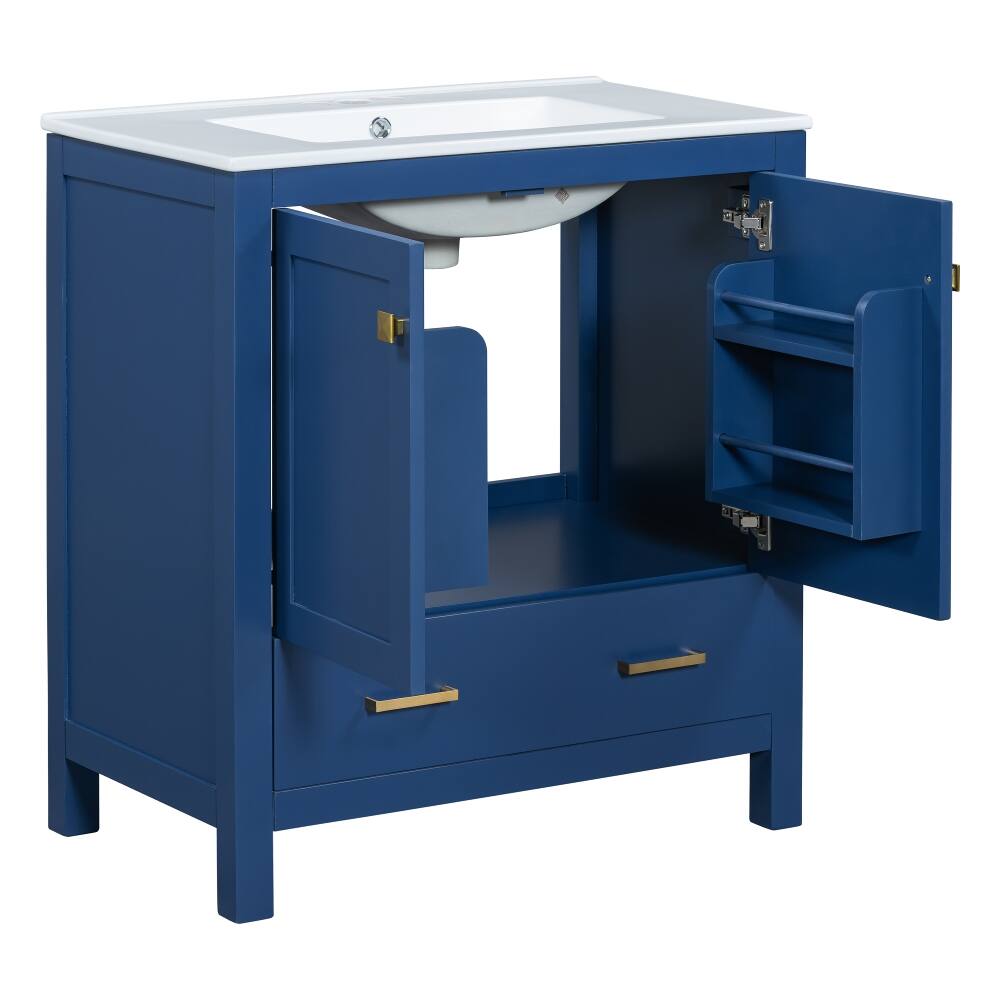 Alt View 7. Loheer - Loheer 30 inch Blue Bathroom Vanity with Single Sink, Solid Wood Frame Freestanding Cabinet - Blue.