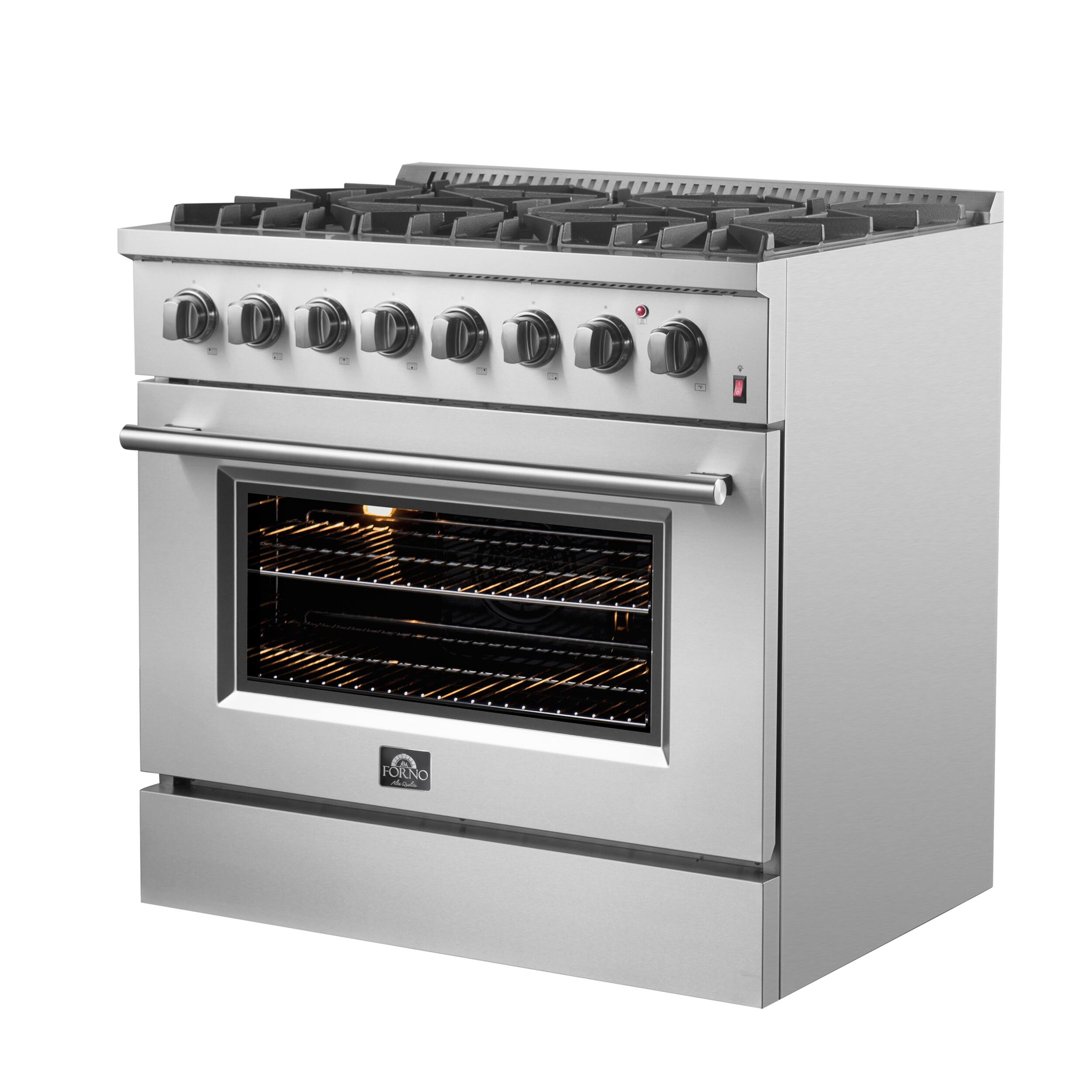 Angle. Forno Appliances - Marco 5.36 Cu. Ft. Freestanding Dual Fuel Convection Range with Dual Ring Burner - Silver.