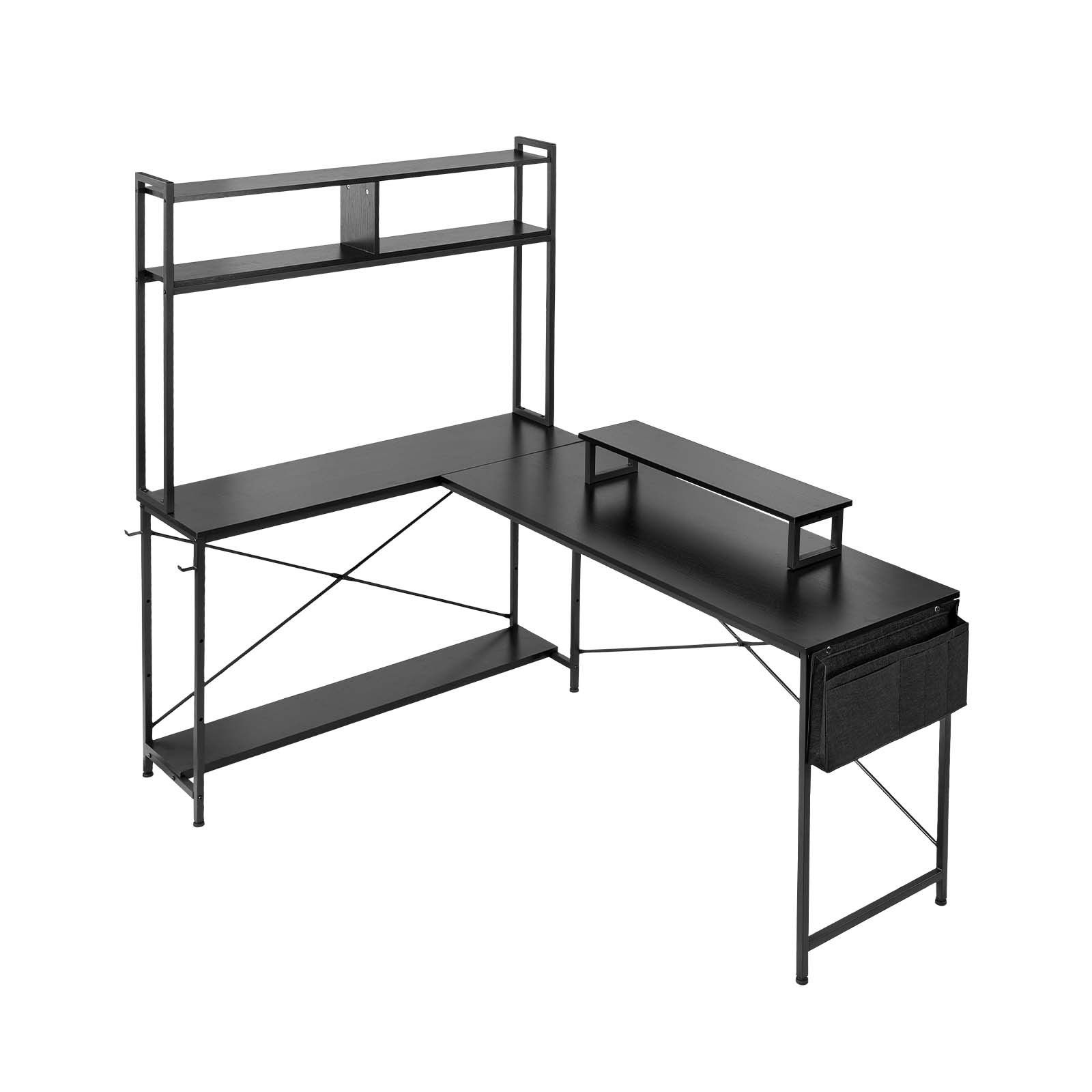 Alt View 5. VEVOR - L-Shaped Computer Desk, 67-inch Reversible Corner Gaming Desk with Monitor Stand & Movable CPU Stand - Black.