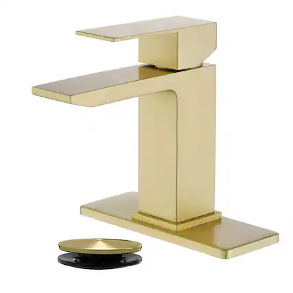 Front. Boyel Living - Brushed Gold Faucet SUS304 Waterfall Spout cUPC Cartridge 60cm Supply Line Pop Up Drain - Brushed Gold.