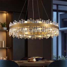 Siljoy - 12-Light Brushed 2-Tier K9 Crystal Raindrop Chandelier, 23.6in Luxury for Dining/Living/Foyer/Kitchen - Gold