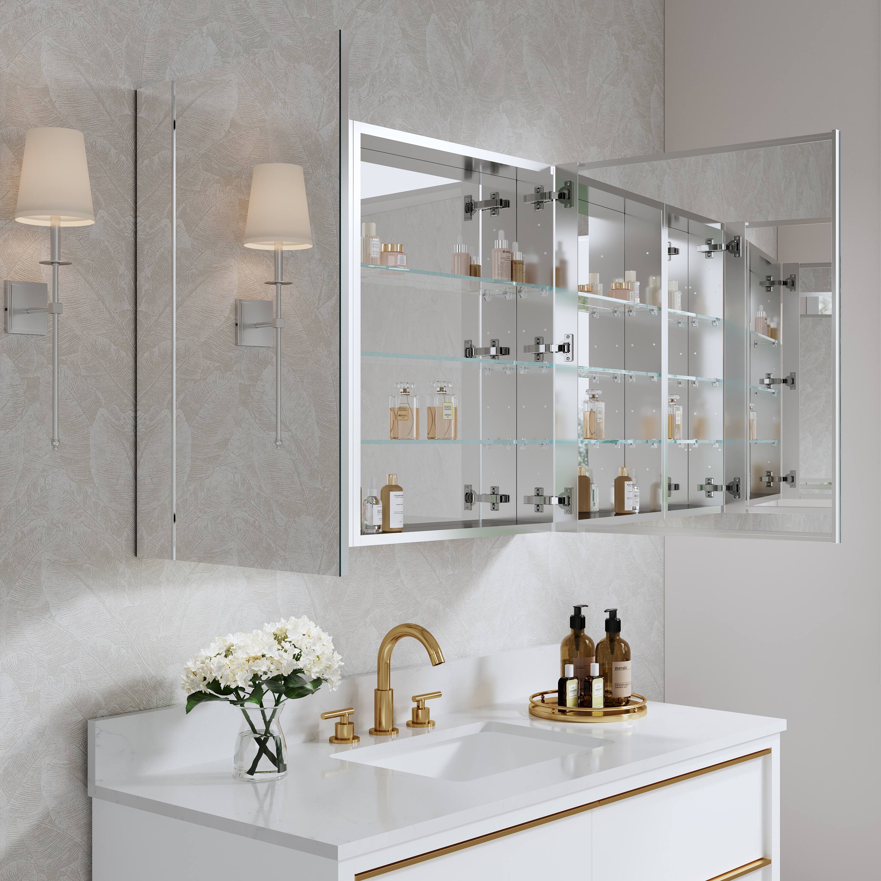 Alt View 1. WELLFOR - Combo 40 in. W x 30 in. H Rectangular Recess/Surface Mount Frameless Medicine Cabinet with Mirror, Soft Close Door - Silver.