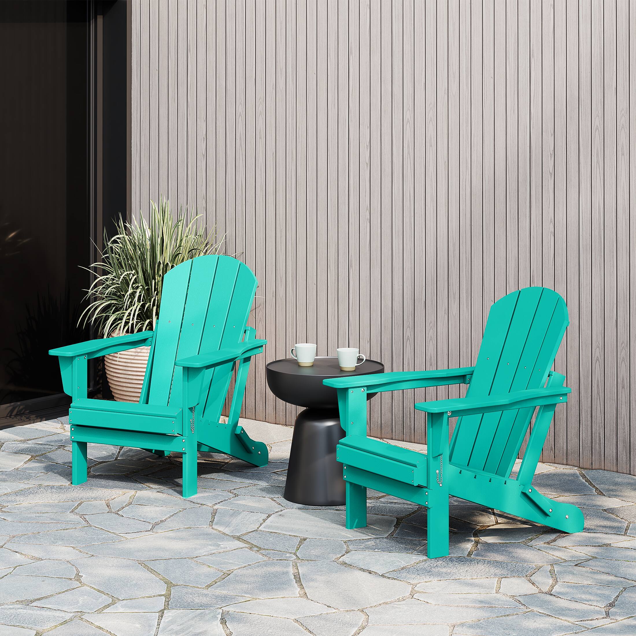 Angle. WestinTrends - WestinTrends Malibu Outdoor HDPE Folding Poly Adirondack Chairs (Set of 2) - Turquoise.
