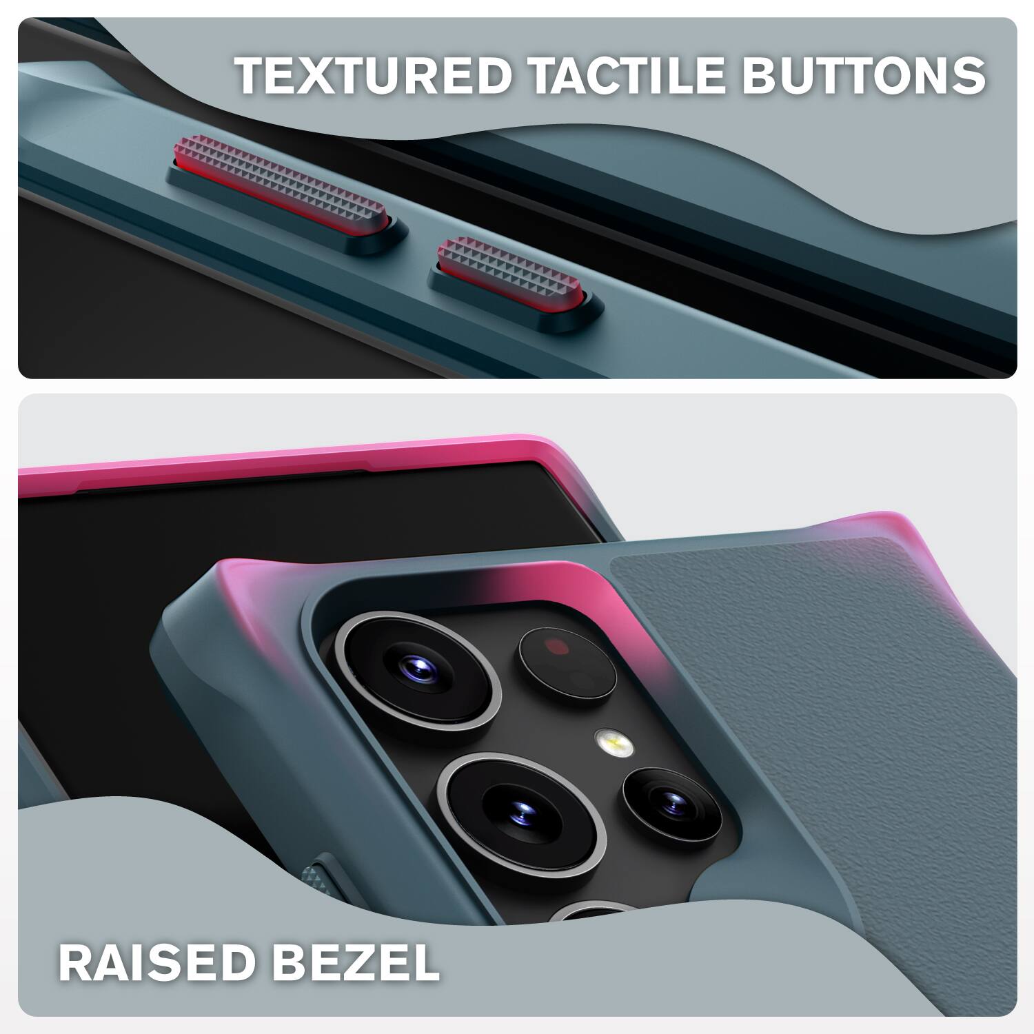 TEXTURED TACTILE BUTTONS

RAISED BEZEL