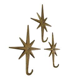 Zeckos - Atomic Starburst Hooks Set of 3 – Mid-Century Modern Decor - Gold