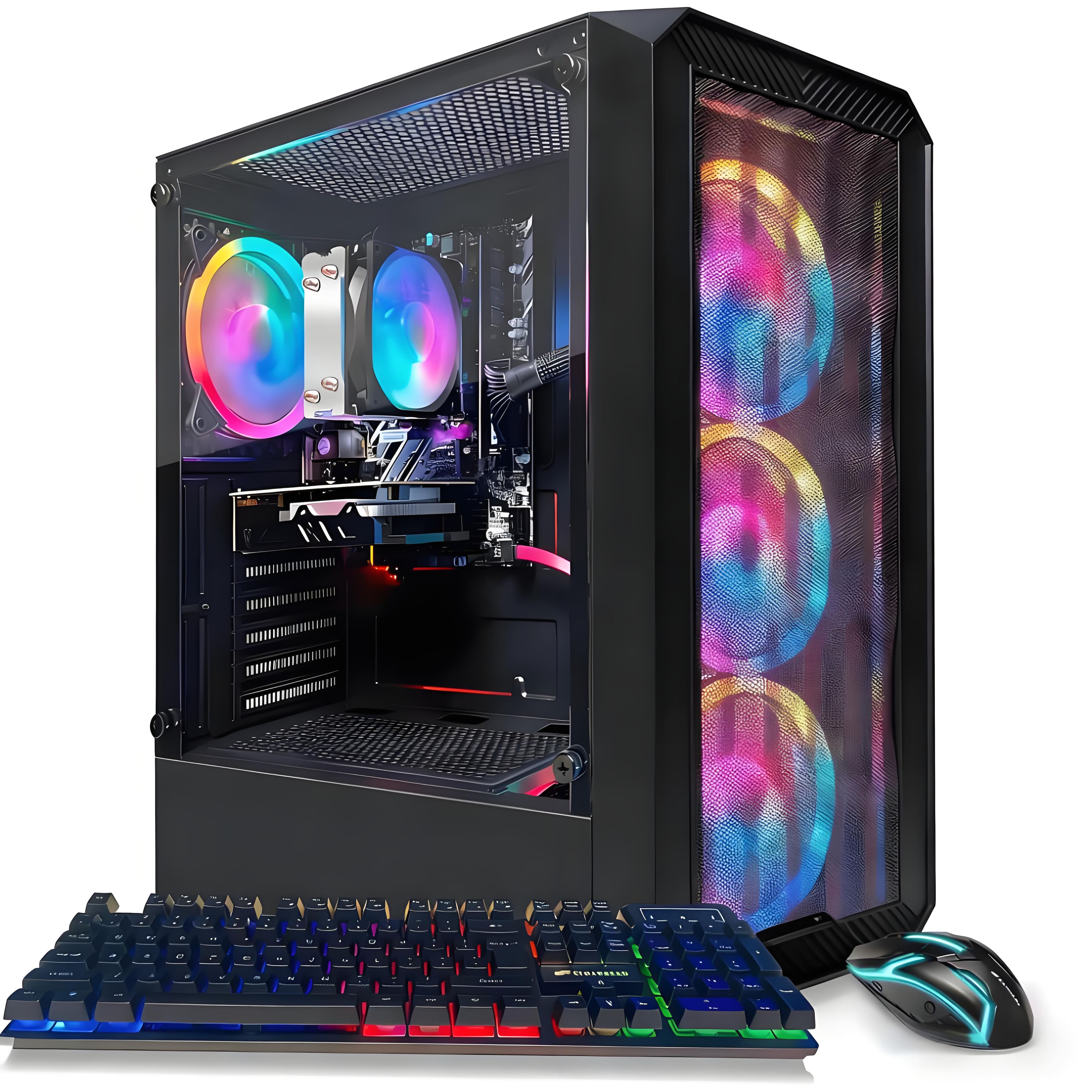 Front. STGAubron - STGAubron Gaming PC Desktop, Radeon RX 590 8G GDDR5, AMD Athlon 3000G 3.5Ghz, 16G DDR4 RAM, 512G SSD, Windows 11 Home - Black.