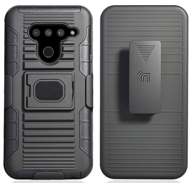 Alt View 2. Nakedcellphone - Combo for LG V50 ThinQ - Ring Grip/Stand Case and Belt Clip Holster - Black.