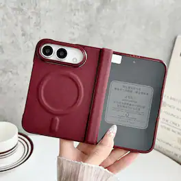 Dteck - for Apple iPhone Duo Magnetic PU Leather Case with Bulit in Glass Front Screen Protector,Shockproof Rugged Hinge Cover - Winered