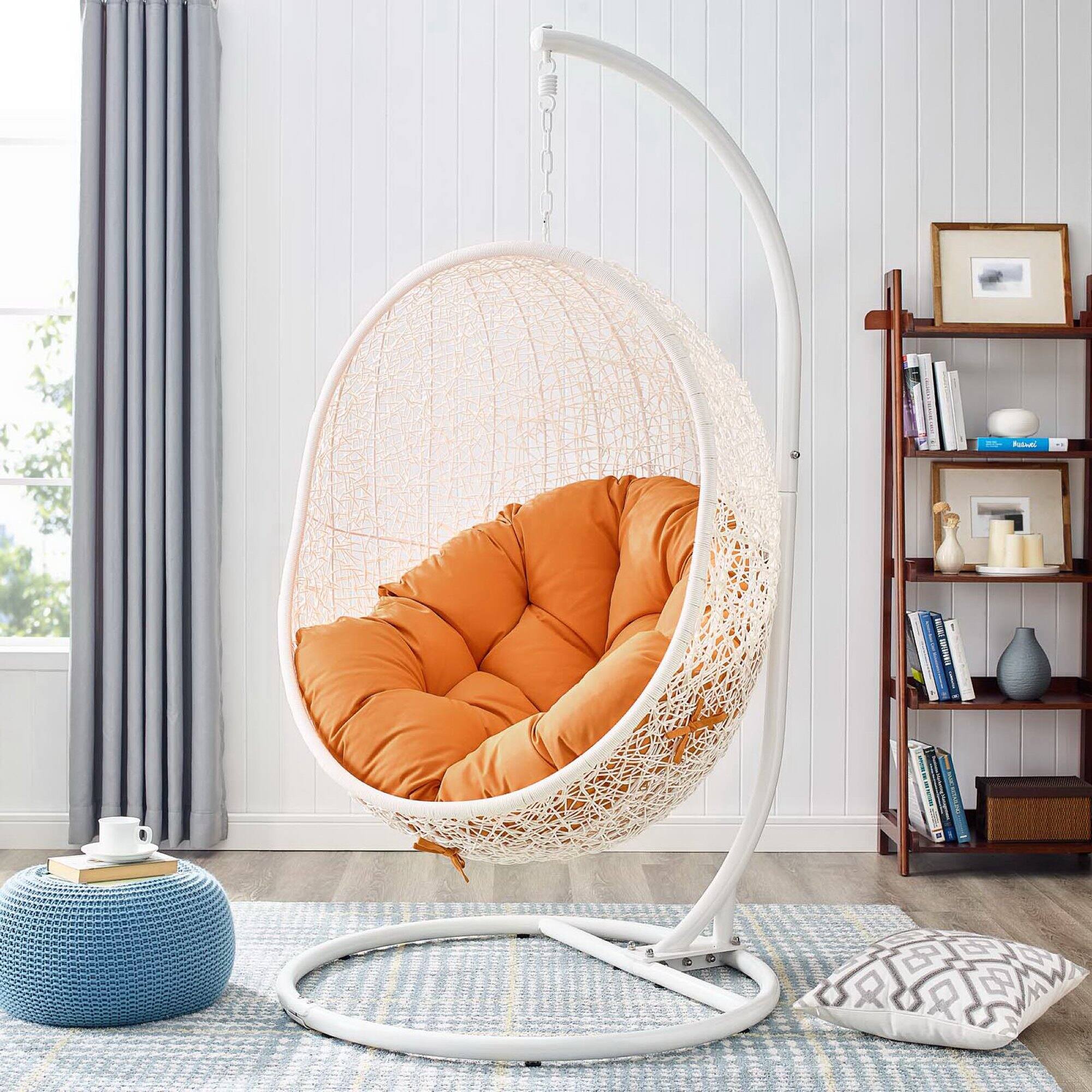 Alt View 2. Modway - Hide Outdoor Patio Swing Chair With Stand by Modway - White Orange.