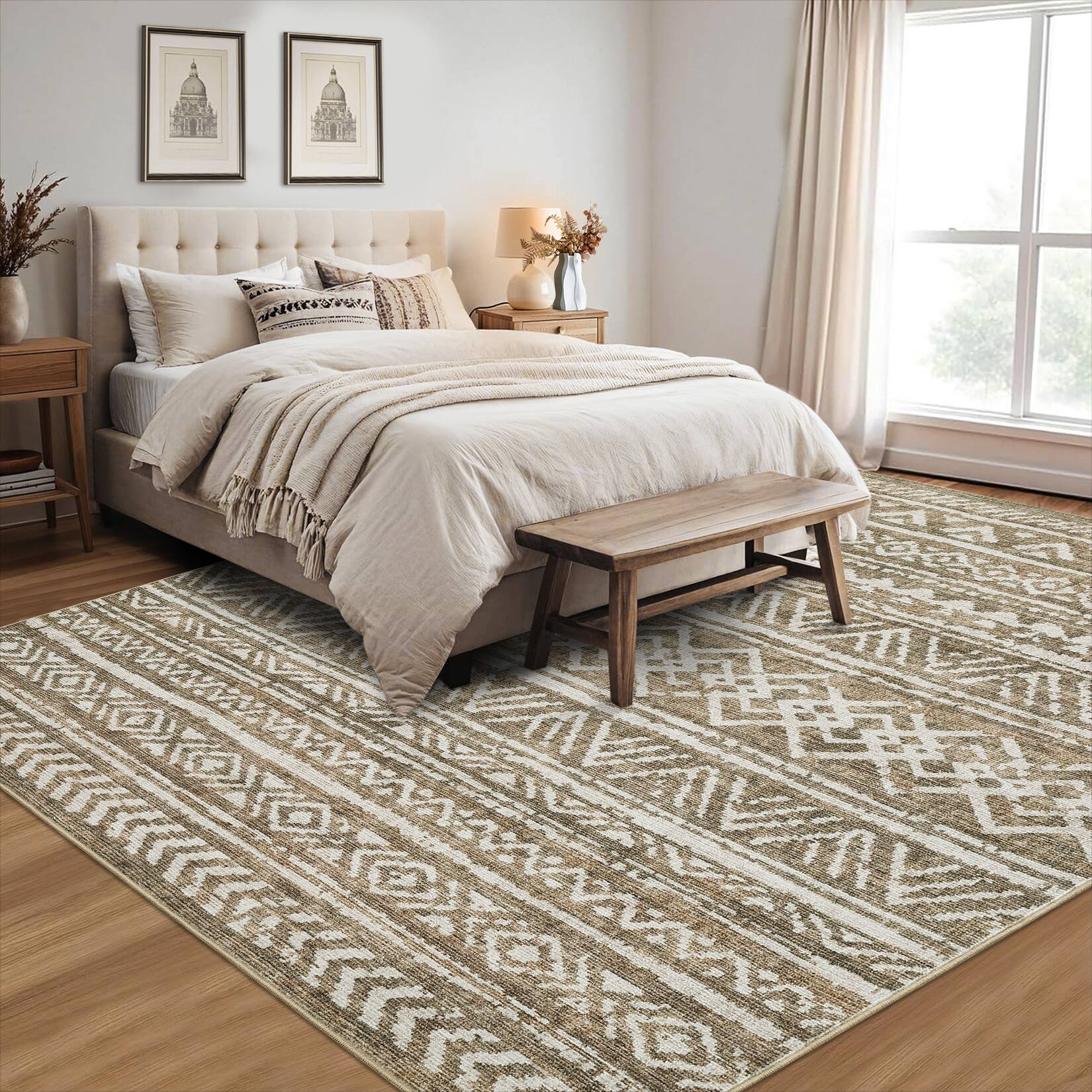Alt View 3. Acekool - Machine Washable Area Rugs 8x10 Farmhouse Living Room Rugs - Brown.